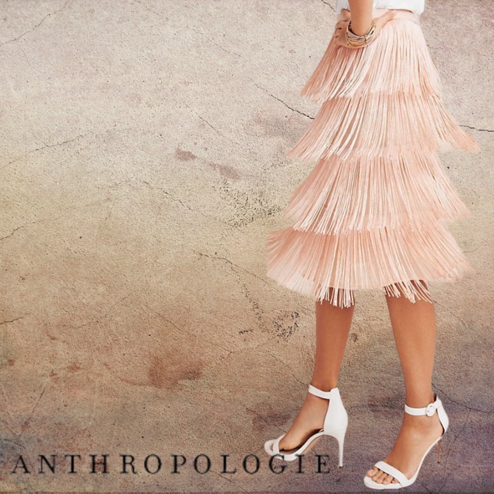 NWT Anthropologie Maeve Velma Fringed MIDI Skirt